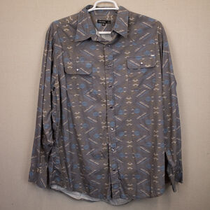 Tin Haul grey western pearl snap long sleeve button down shirt-2XL
